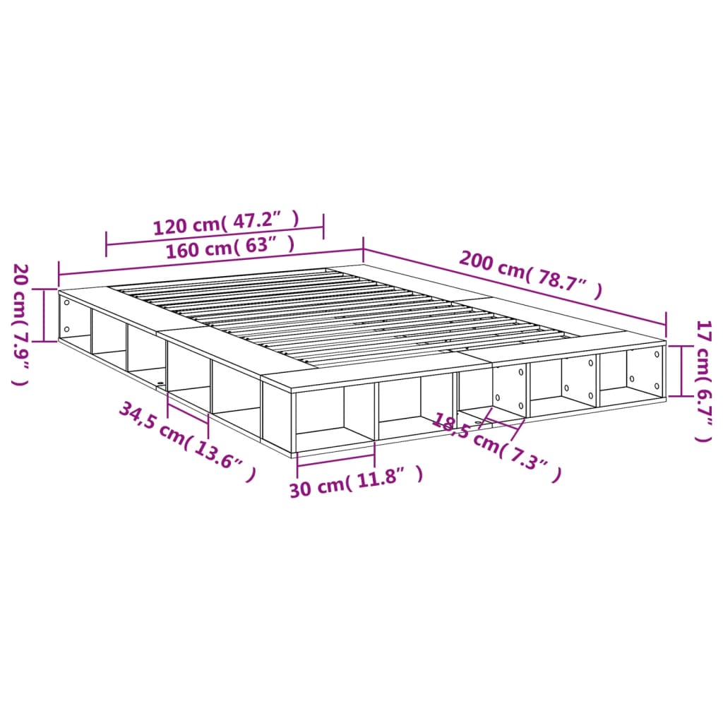 Okvir za krevet bijeli 160x200 cm konstruirano drvo