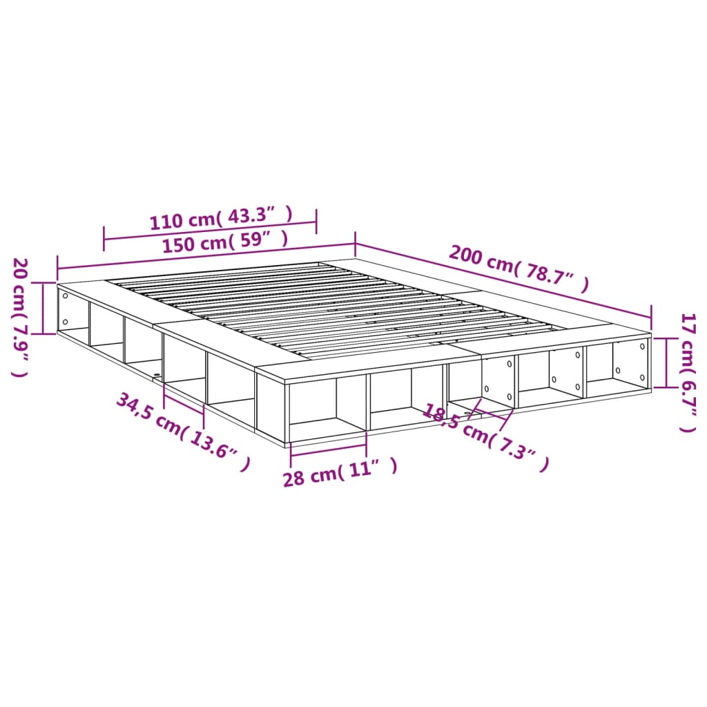Okvir za krevet boja hrasta 150x200 cm konstruirano drvo