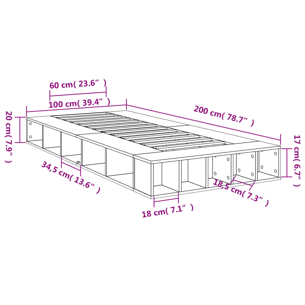 Okvir za krevet crni 100x200 cm konstruirano drvo