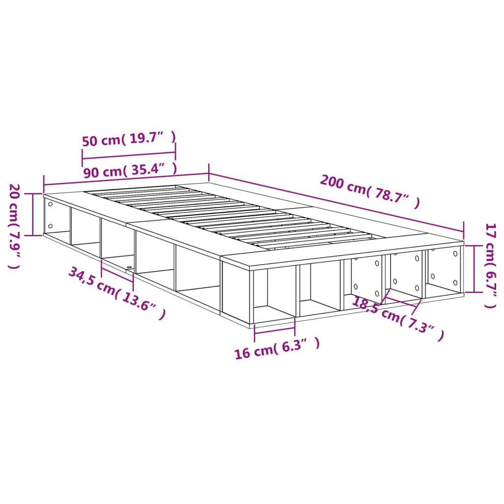 Okvir za krevet boja hrasta 90x200 cm konstruirano drvo