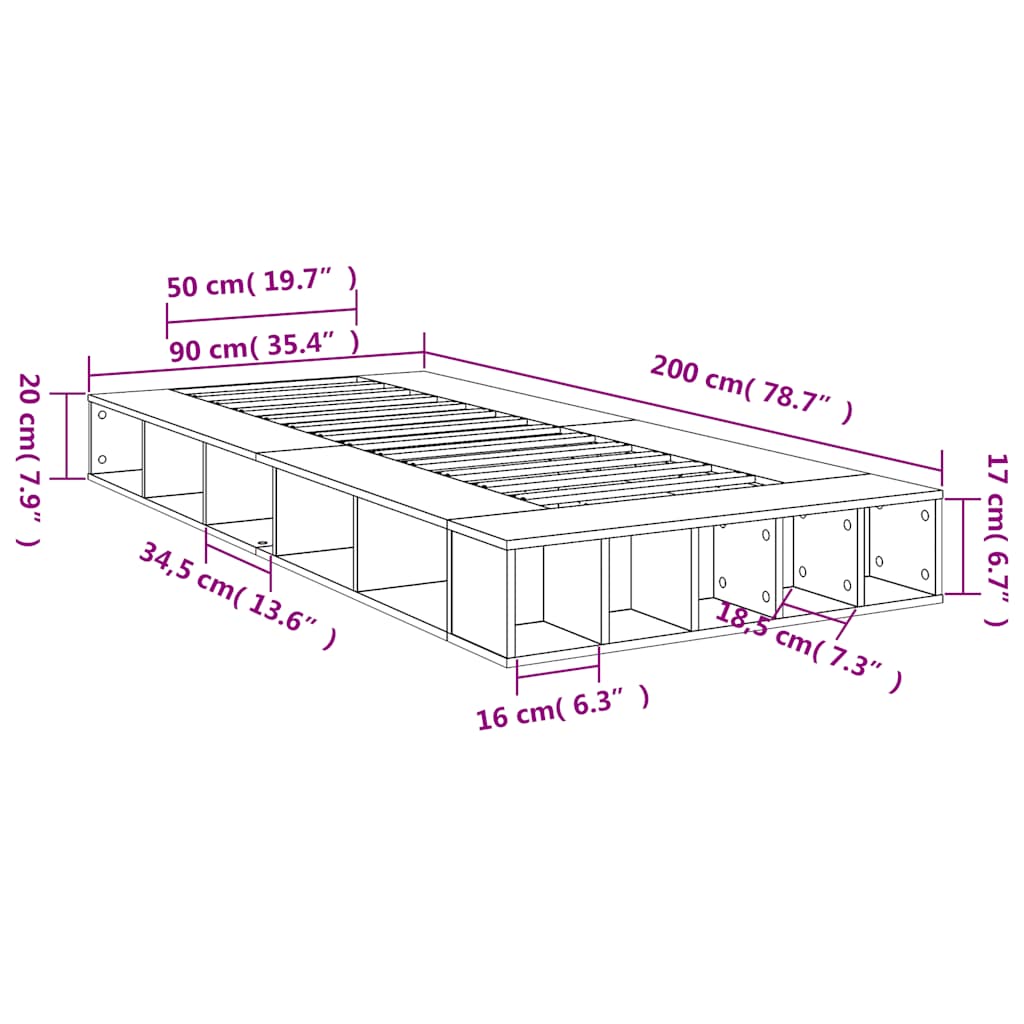 Okvir za krevet boja hrasta 90x200 cm od konstruiranog drva