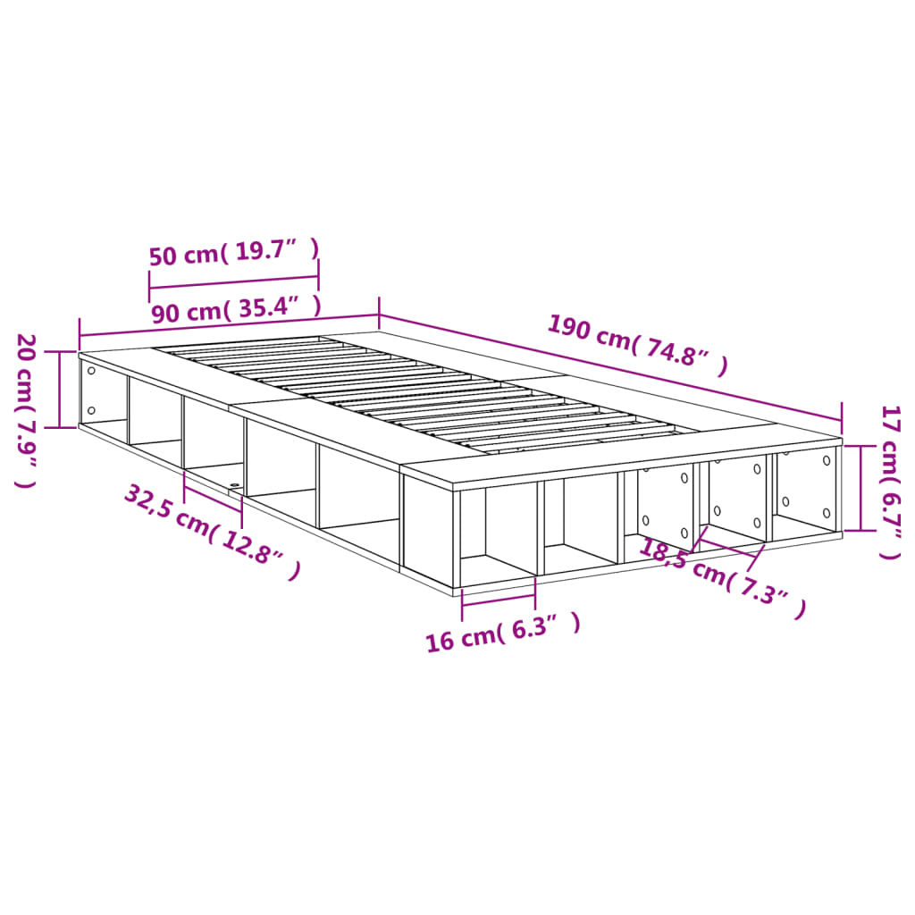 Okvir za krevet boja hrasta 90x190 cm od konstruiranog drva