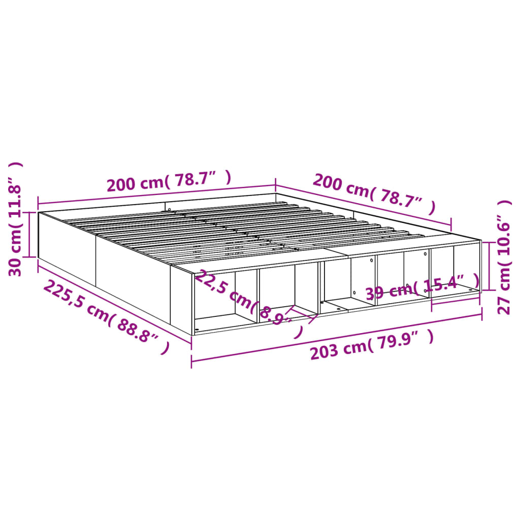 Okvir za krevet boja hrasta 200x200 cm od konstruiranog drva