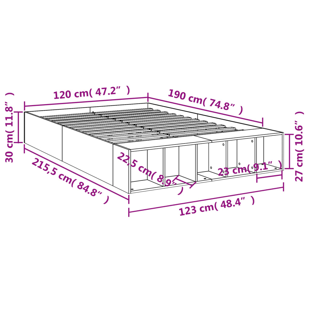 Okvir za krevet boja hrasta 120x190 cm od konstruiranog drva