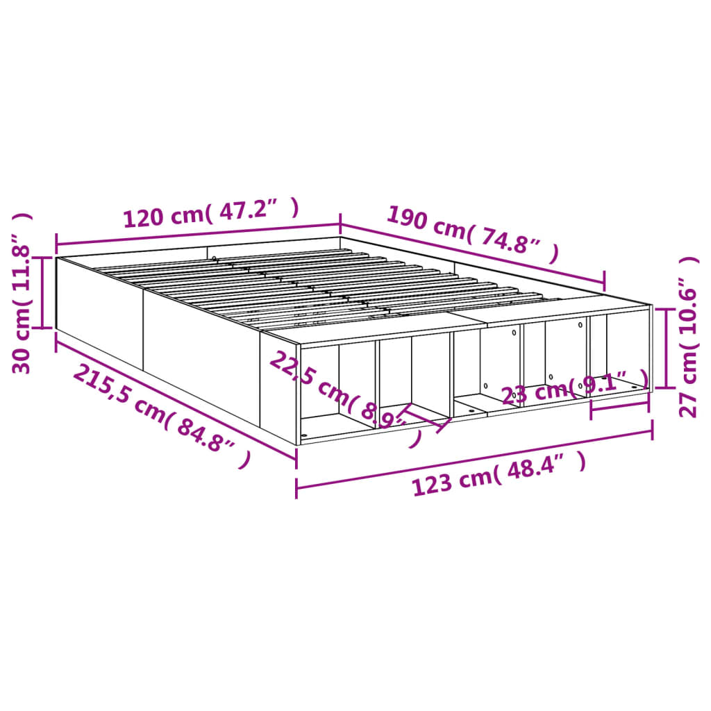 Okvir za krevet boja hrasta 120x190 cm od konstruiranog drva