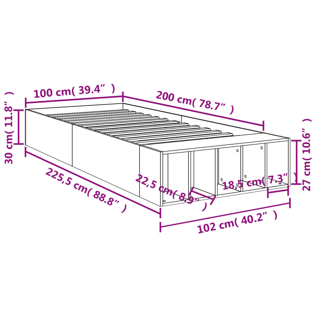Okvir za krevet smeđi hrast 100 x 200 cm konstruirano drvo