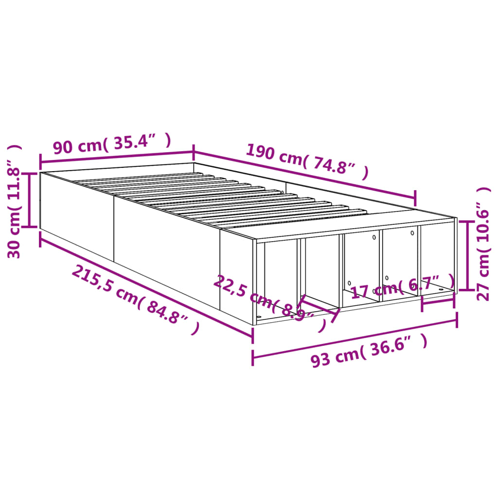 Okvir za krevet smeđi hrast 90x190 cm konstruirano drvo