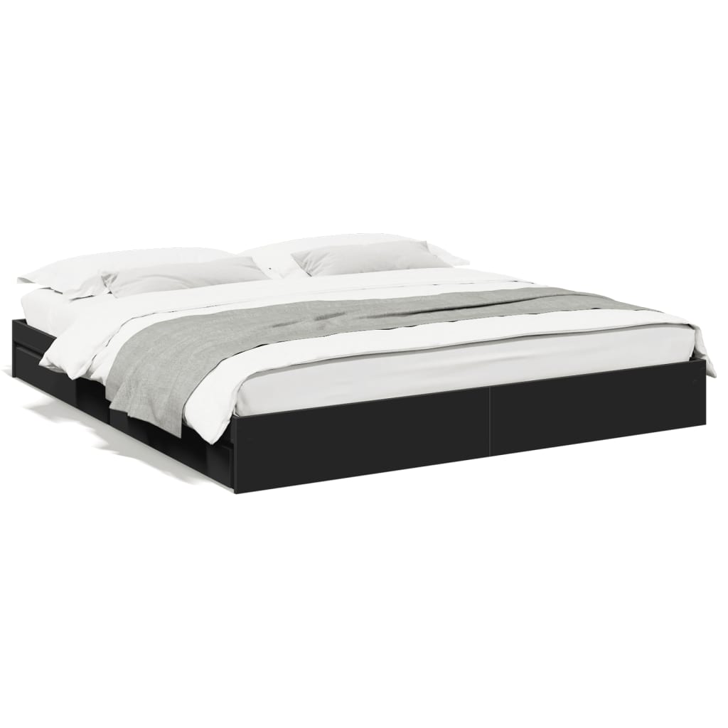 Okvir za krevet s ladicama crni 200x200 cm konstruirano drvo