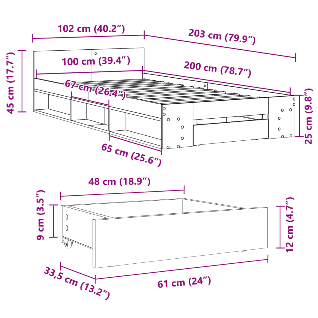 Okvir za krevet s ladicom bijeli 100x200 cm konstruirano drvo