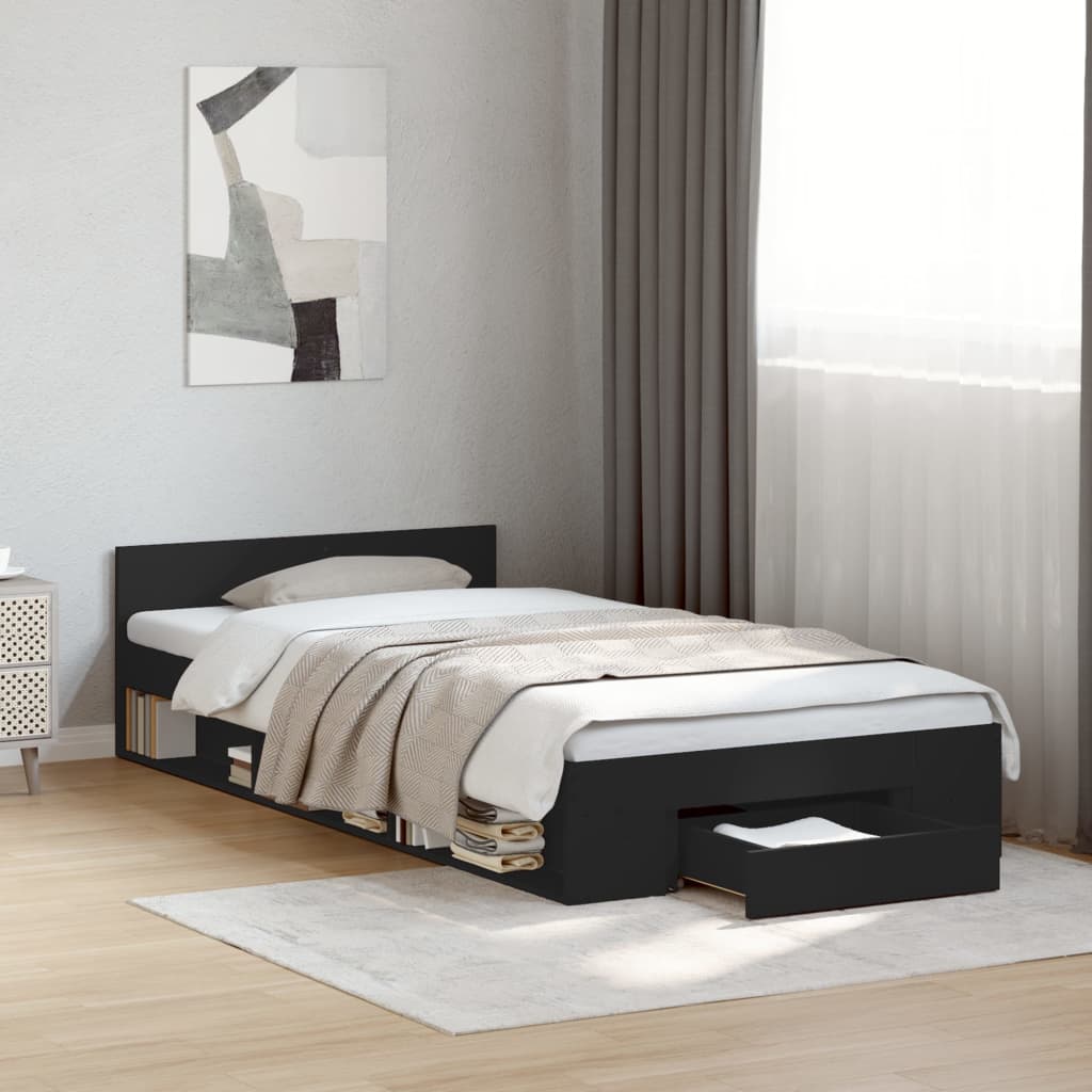 Okvir kreveta s ladicom crni 75 x 190 cm konstruirano drvo