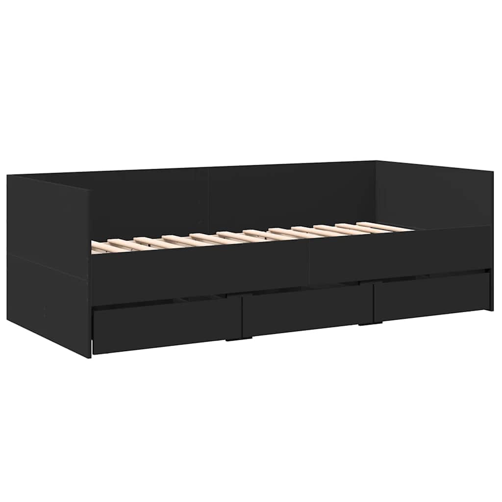 Dnevni krevet s ladicama bez madraca crni 75x190 cm