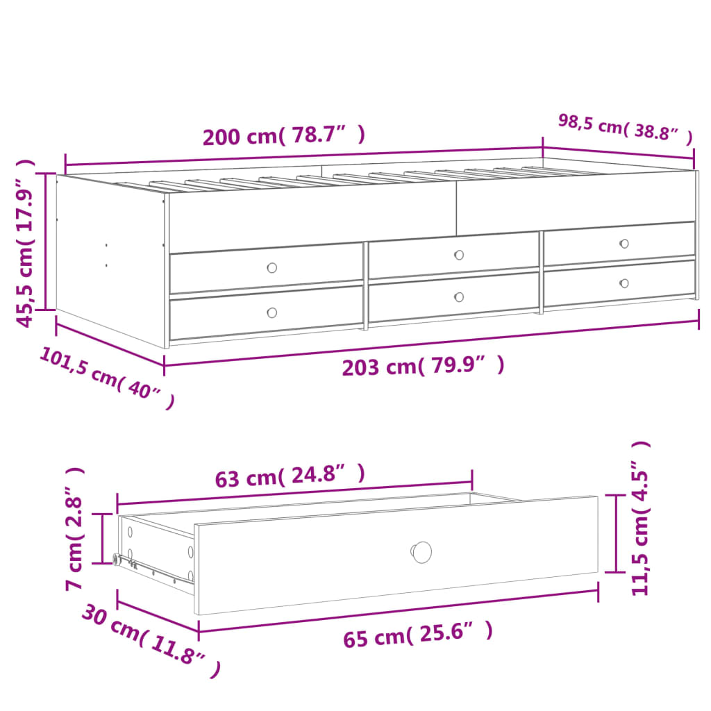Dnevni krevet s ladicama bez madraca crni 100 x 200 cm