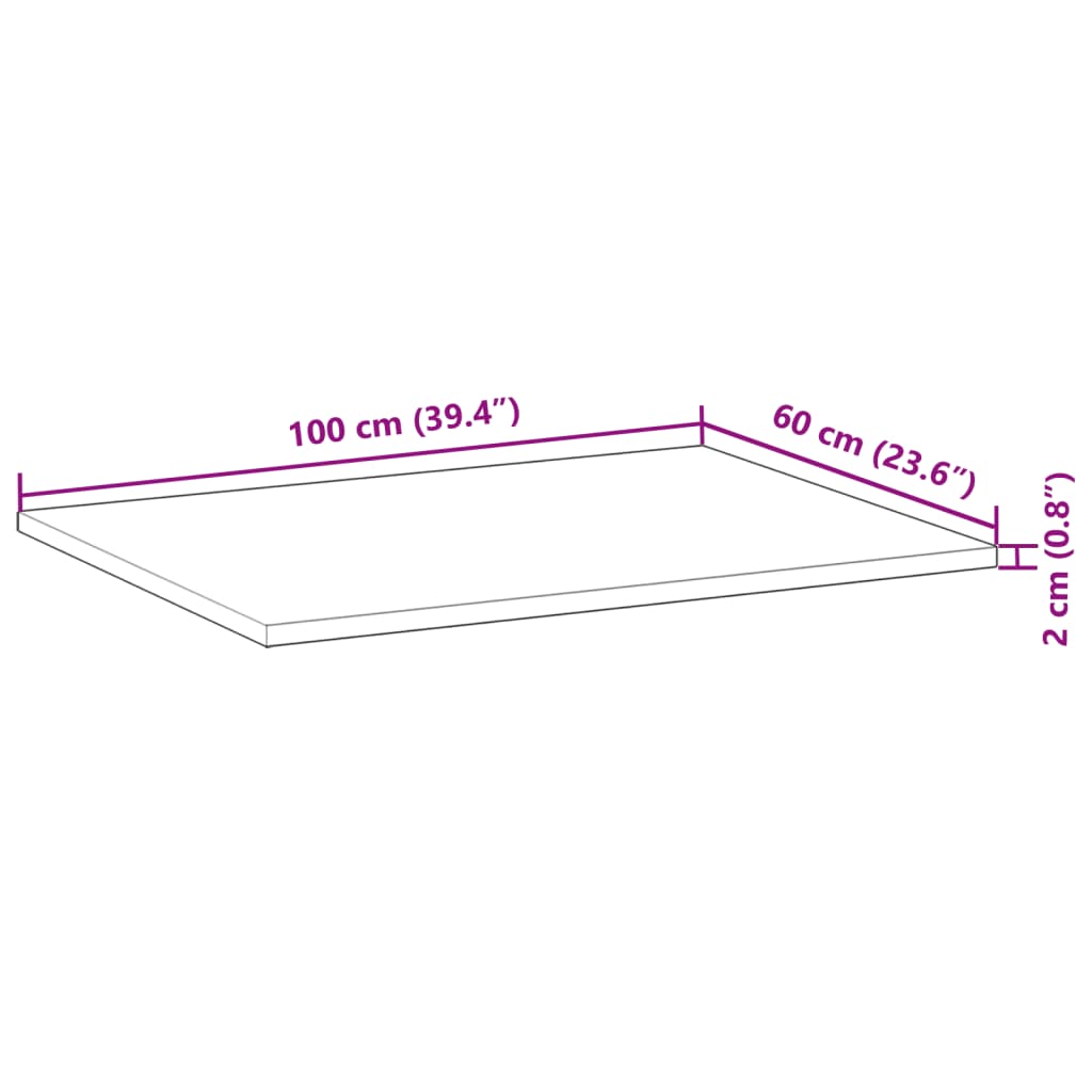 Površina za umivaonik neobrađena 100x60x2 cm od drva bagrema