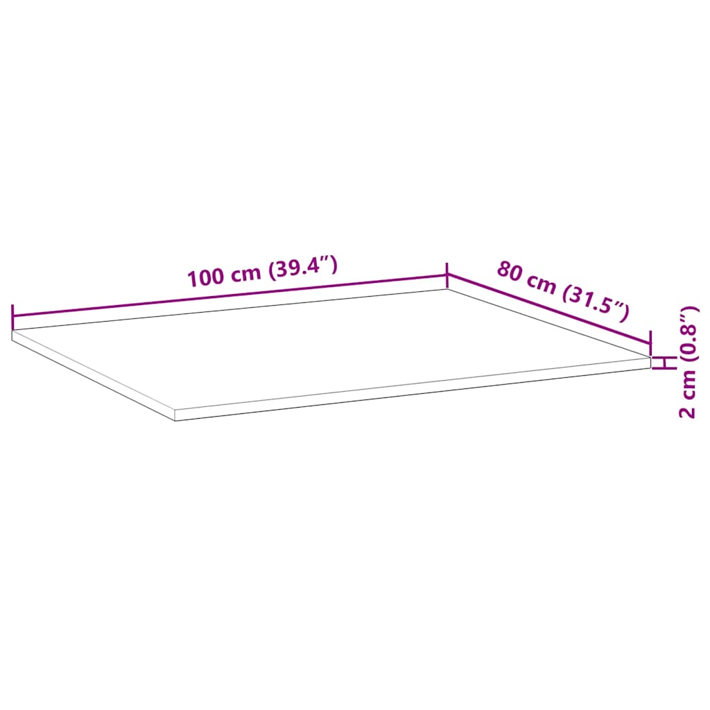 Ploča za radni stol neobrađena 100x80x2 cm od bagremovog drva