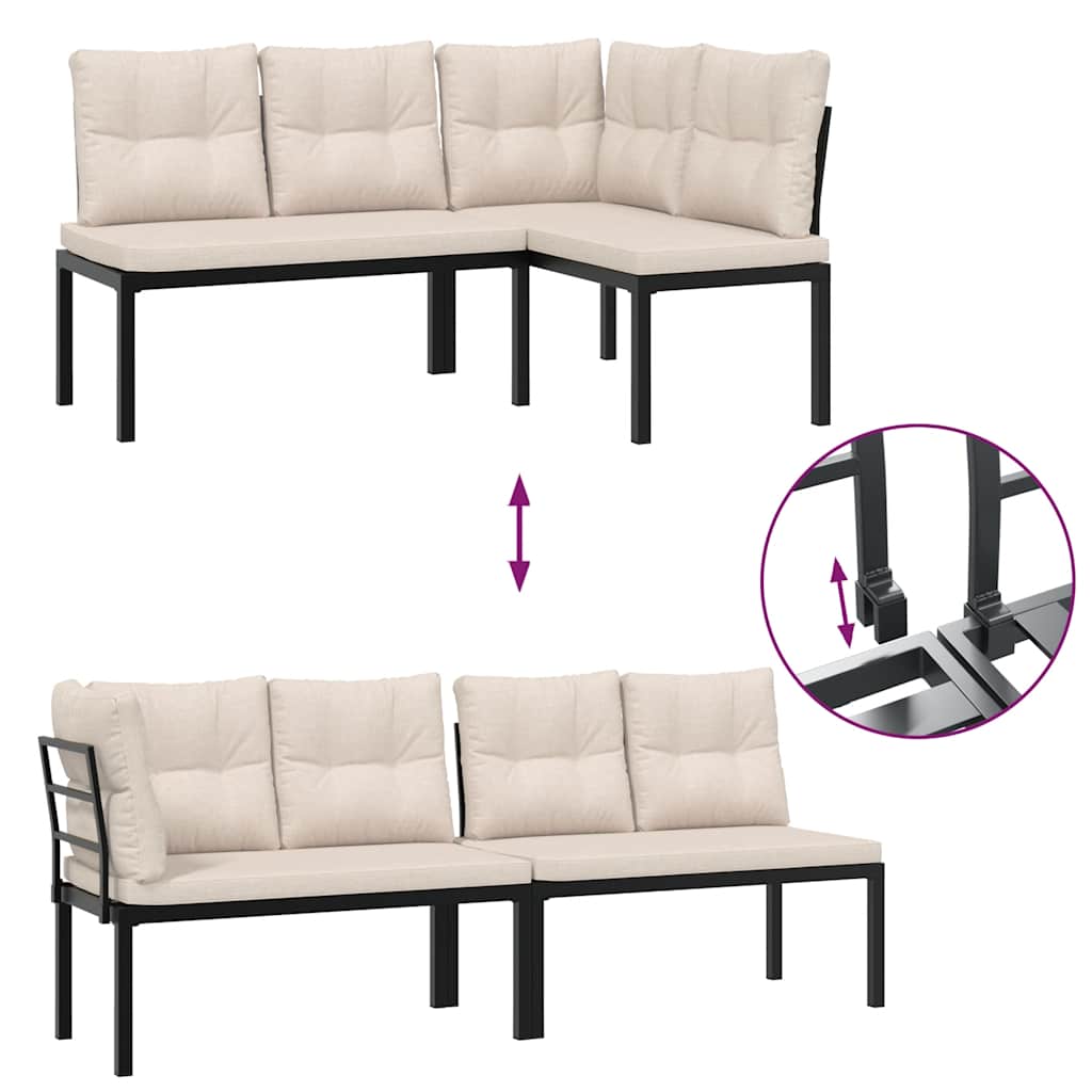 Vrtne klupe s jastucima 2 kom crne od čelika obloženog prahom