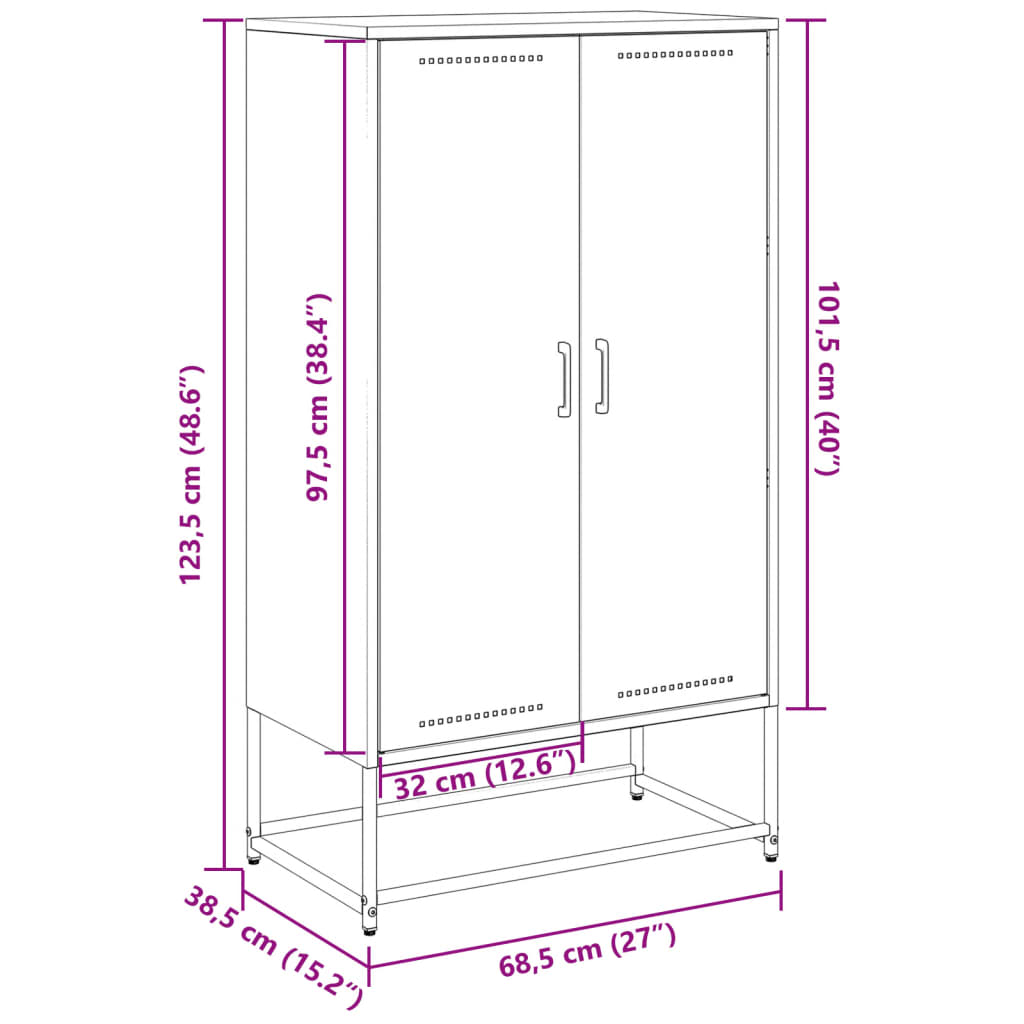 Visoka komoda ružičasta 68,5 x 38,5 x 123,5 cm čelična
