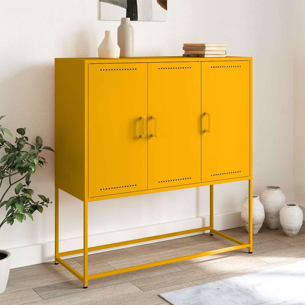 Visoka komoda boja senfa 100,5 x 39 x 107 cm čelična