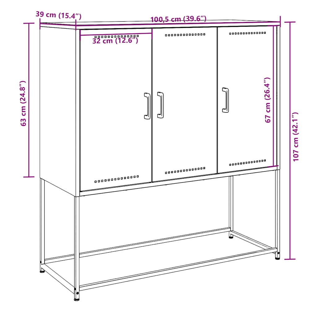 Visoka komoda maslinastozeleni 100,5x39x107 cm čelična