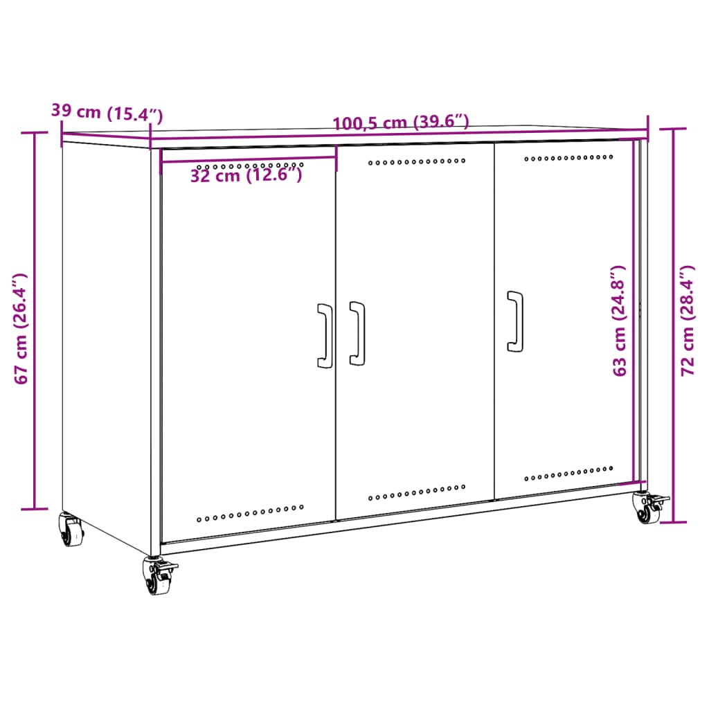 Komoda crna 100,5 x 39 x 72 cm čelik