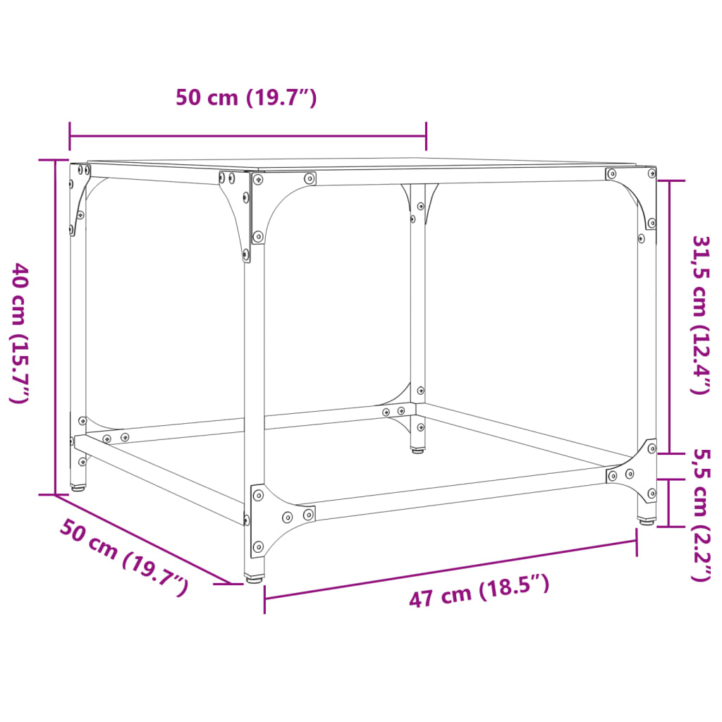 Stolići za kavu s crnim staklenim vrhom 2 kom 50x50x40 cm čelik