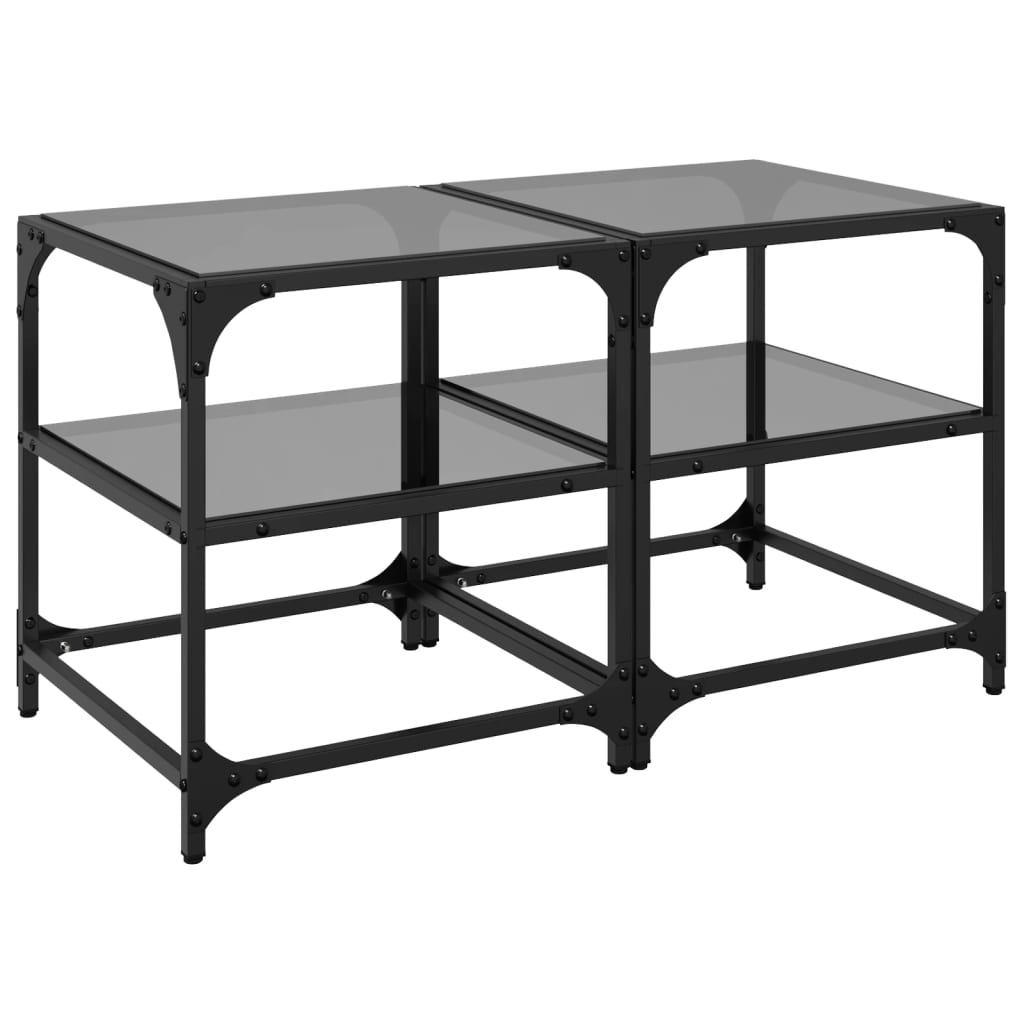 Stolići za kavu s crnim staklenim vrhom 2 kom 40x40x45 cm čelik
