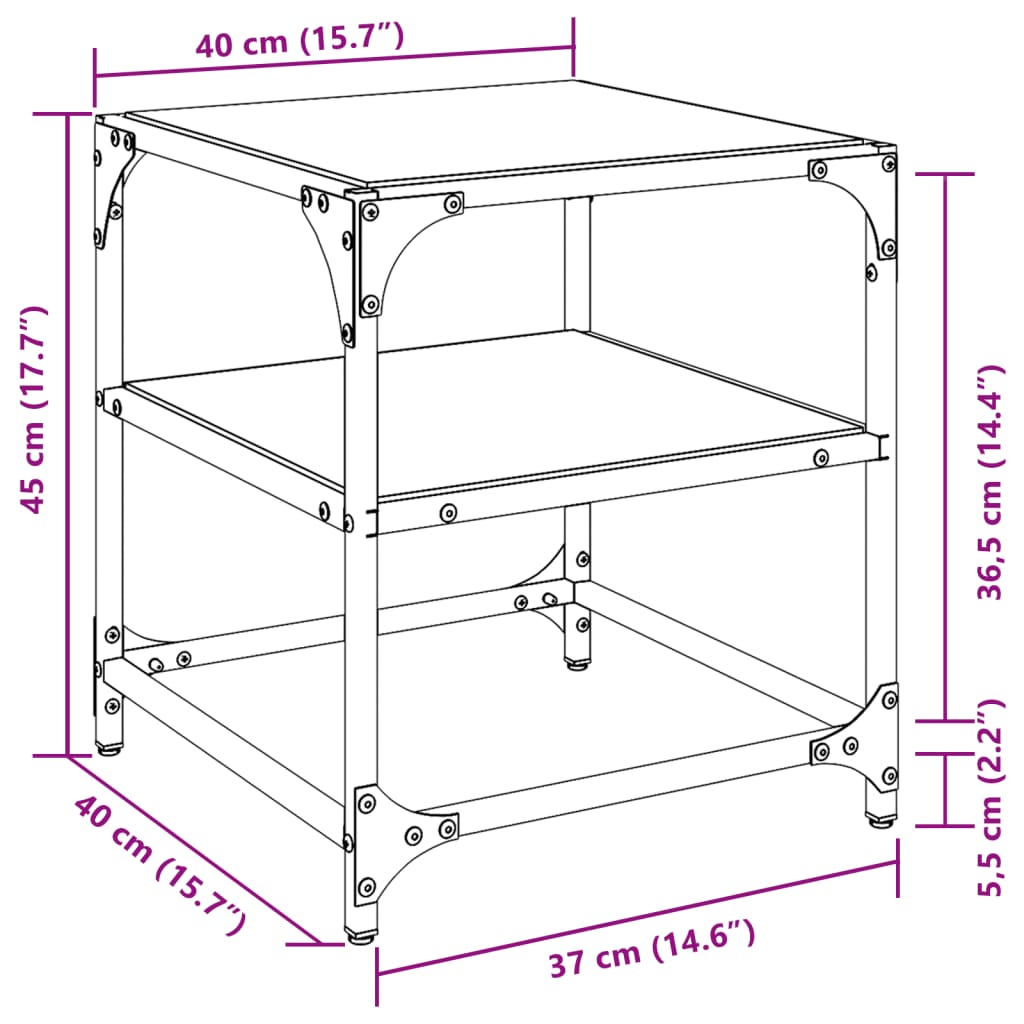 Stolići za kavu s crnim staklenim vrhom 2 kom 40x40x45 cm čelik