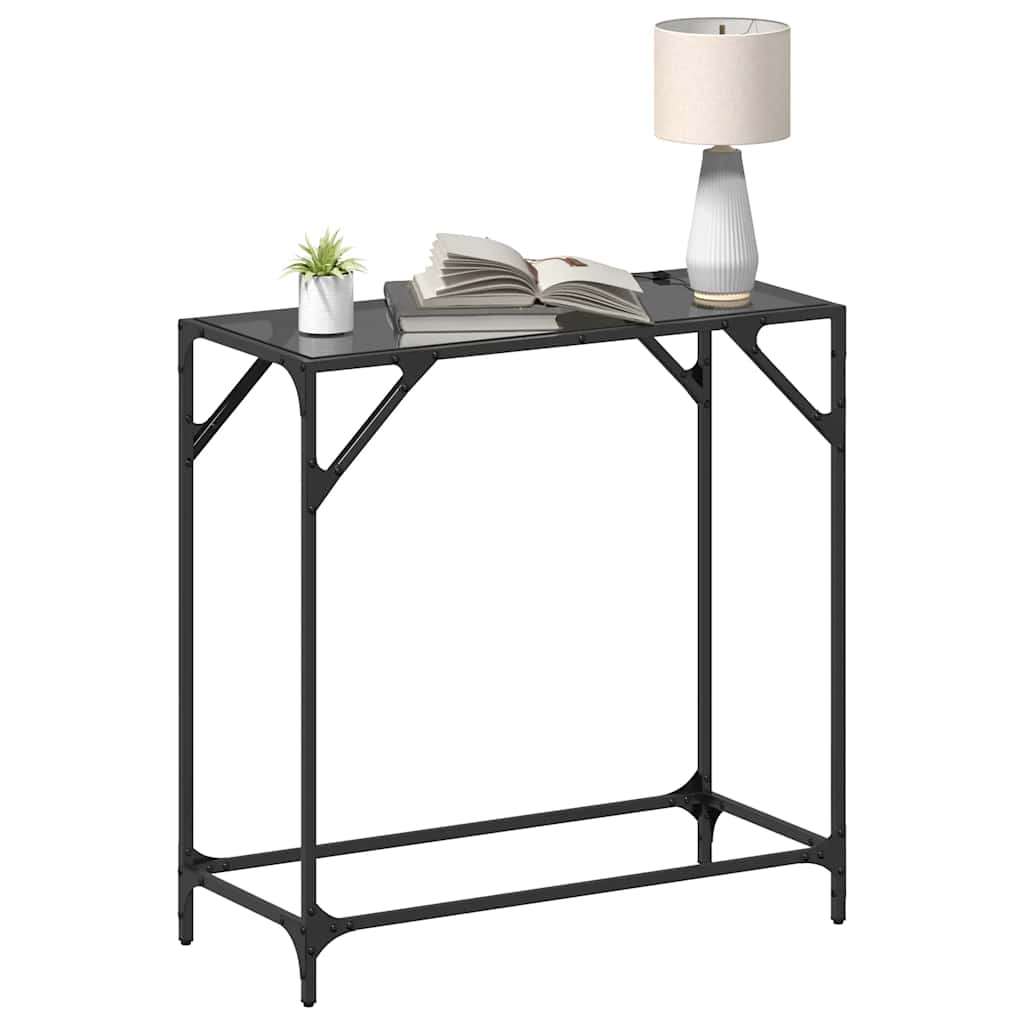 Konzolni stol s crnom staklenom površinom 80x35x81 cm čelični