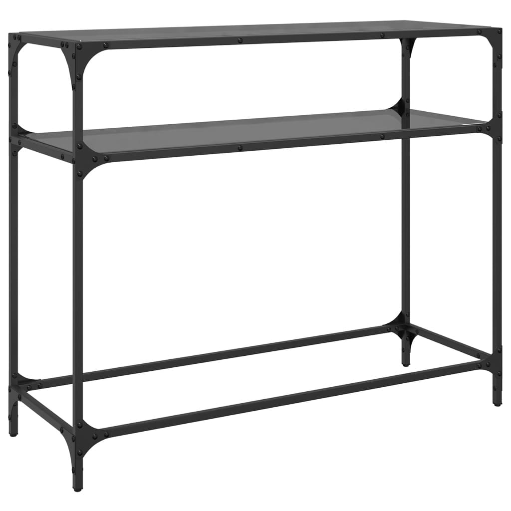 Konzolni stol s crnom staklenom površinom 98x35x81 cm čelični