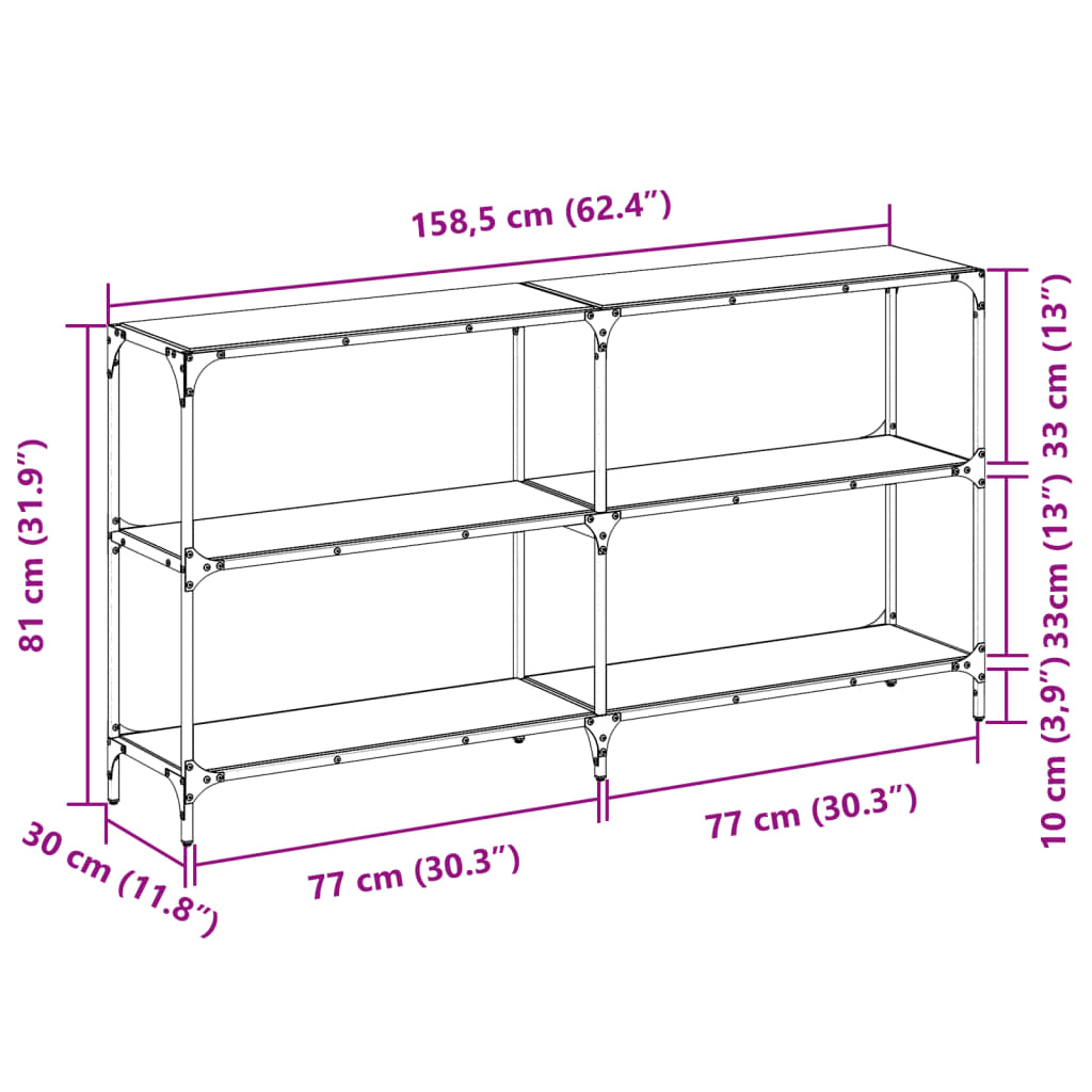 Stolić s prozirnom staklenom površinom 158,5x30x81 cm čelik