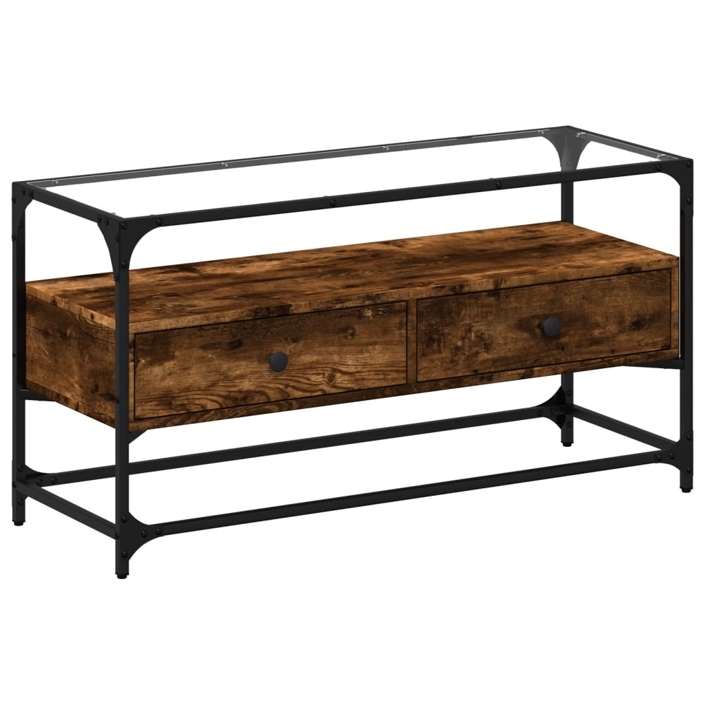 TV ormarić sa staklenom površinom boja hrasta 98x35x51 cm drvo