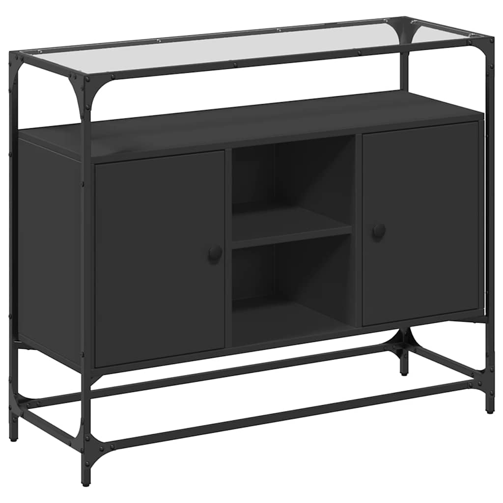 Komoda sa staklenom površinom crna 98x35x81 cm drvena