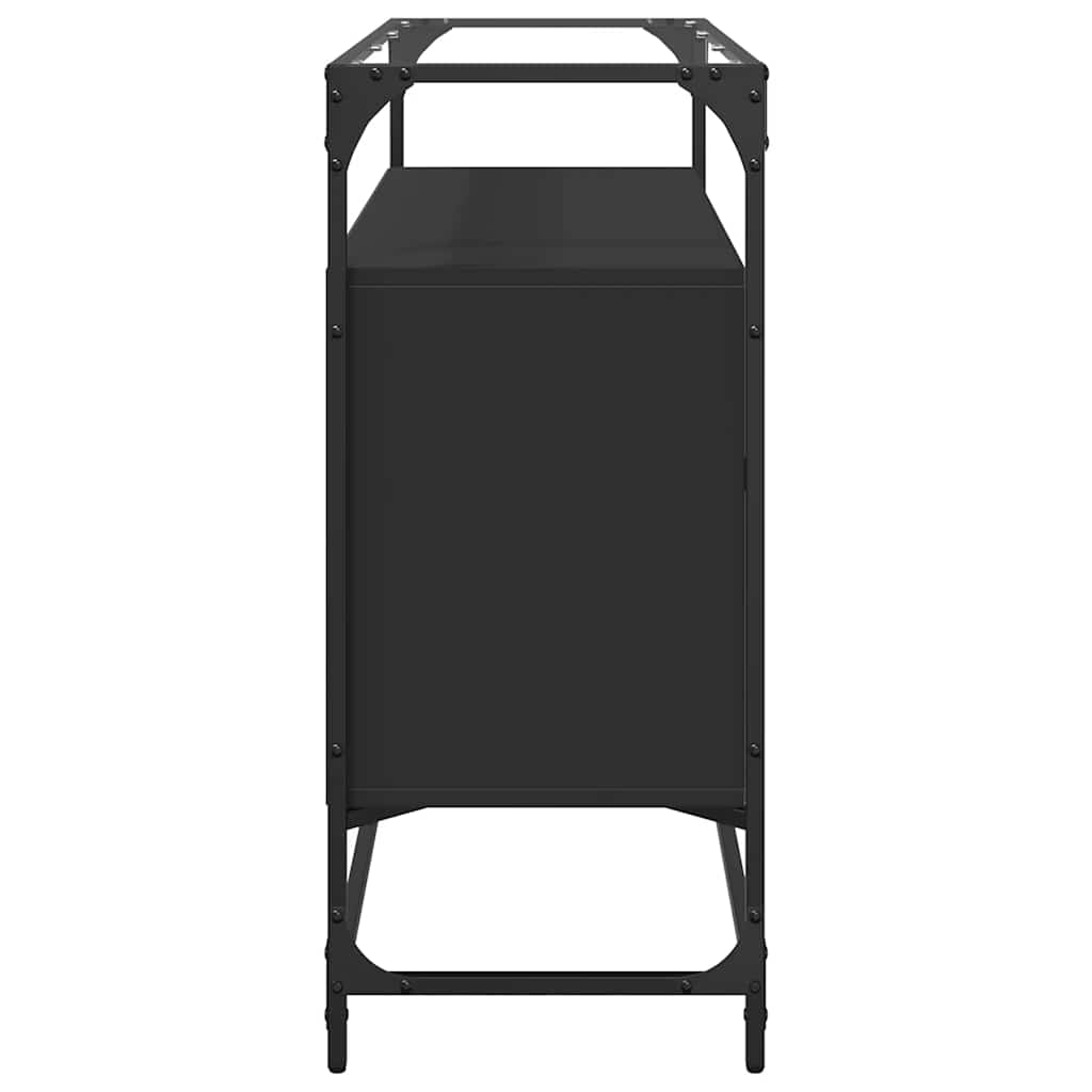 Komoda sa staklenom površinom crna 98x35x81 cm drvena