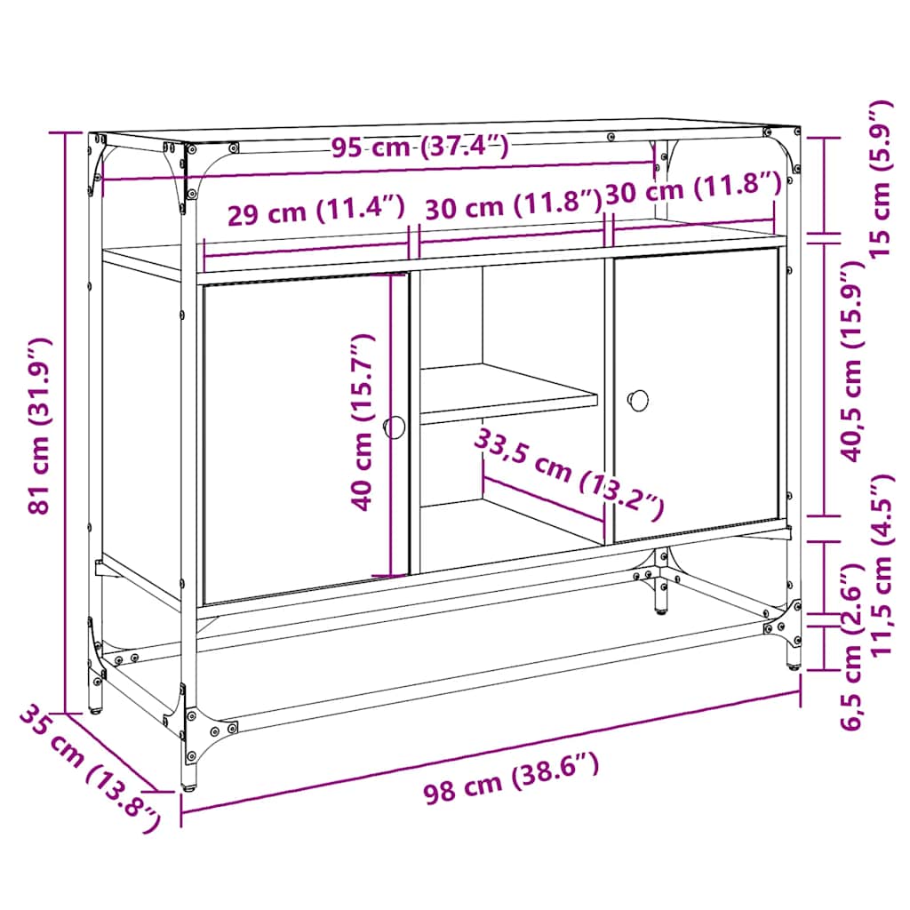 Komoda sa staklenom površinom crna 98x35x81 cm drvena