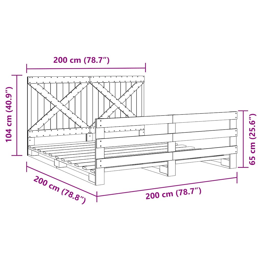 Okvir kreveta s uzglavljem 200 x 200 cm od masivne borovine