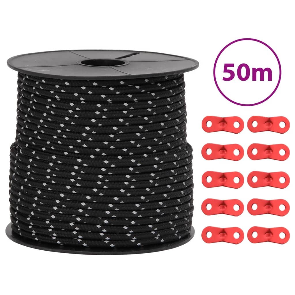 Uže za šator s reflektirajućim prugama i ključevima 50 m 4 mm