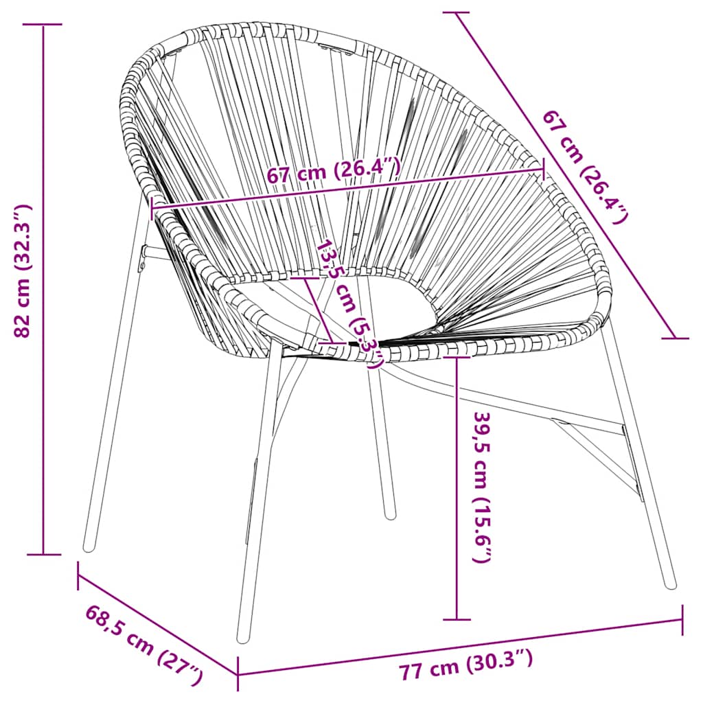 Vrtne stolice Set od 3 komada Crno-bijeli poli ratan
