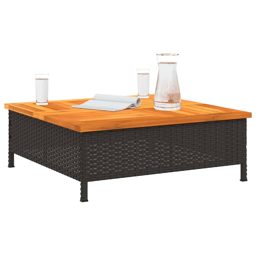 Vrtni stol crni 70 x 70 x 25 cm od ratana i bagremovog drva