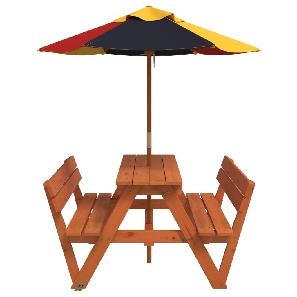 Stol za piknik za 4 djece sa suncobranom od masivne jelovine