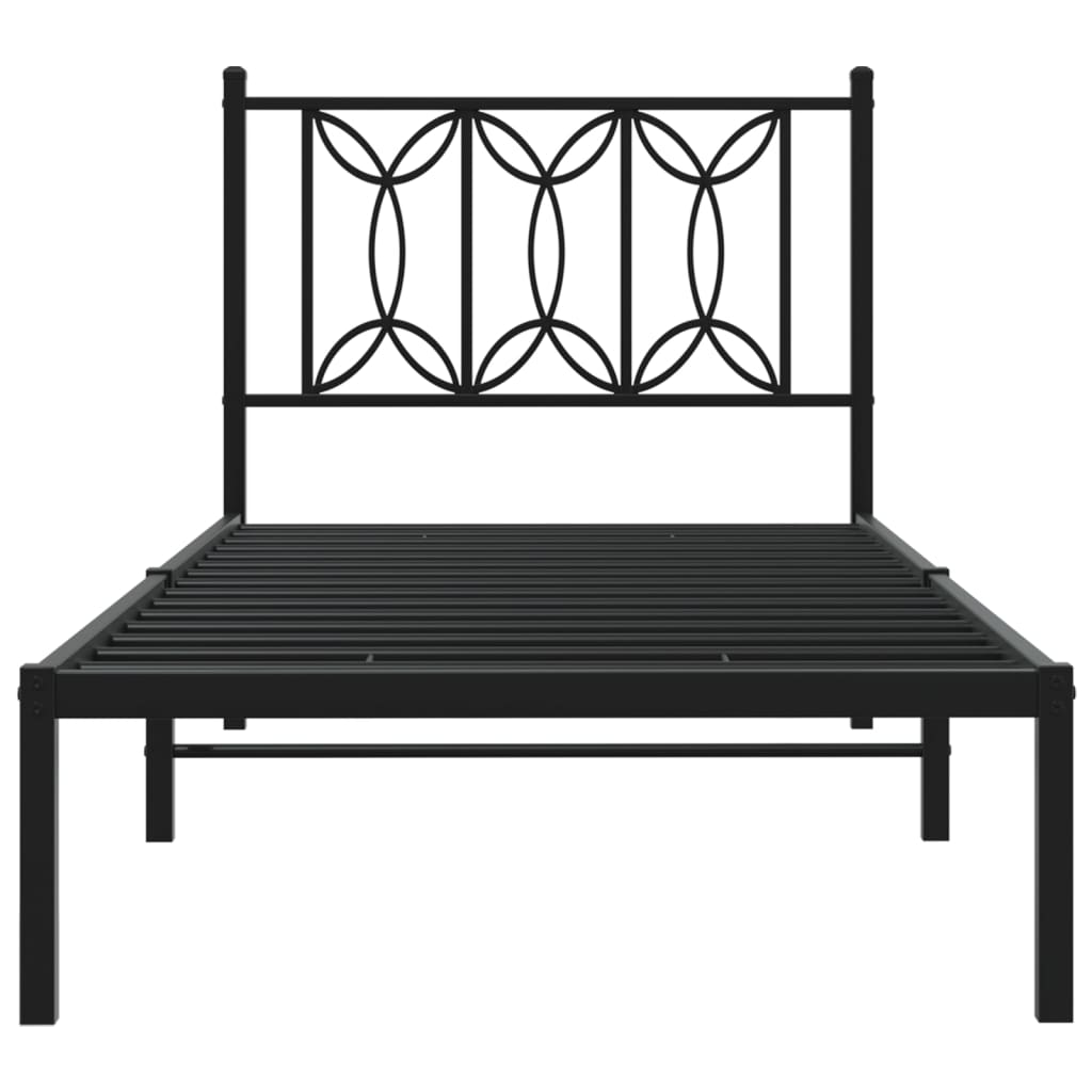 Metalni okvir za krevet s uzglavljem crni 75x190 cm