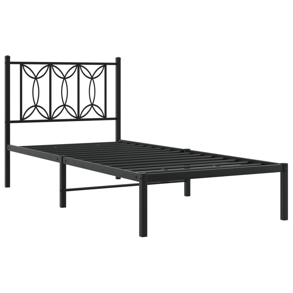 Metalni okvir za krevet s uzglavljem crni 80x200 cm
