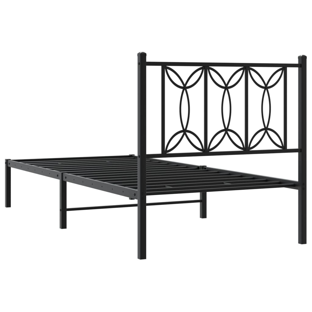 Metalni okvir za krevet s uzglavljem crni 80x200 cm