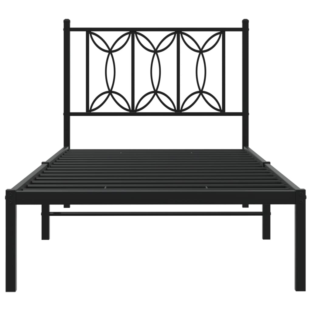 Metalni okvir za krevet s uzglavljem crni 90x200 cm