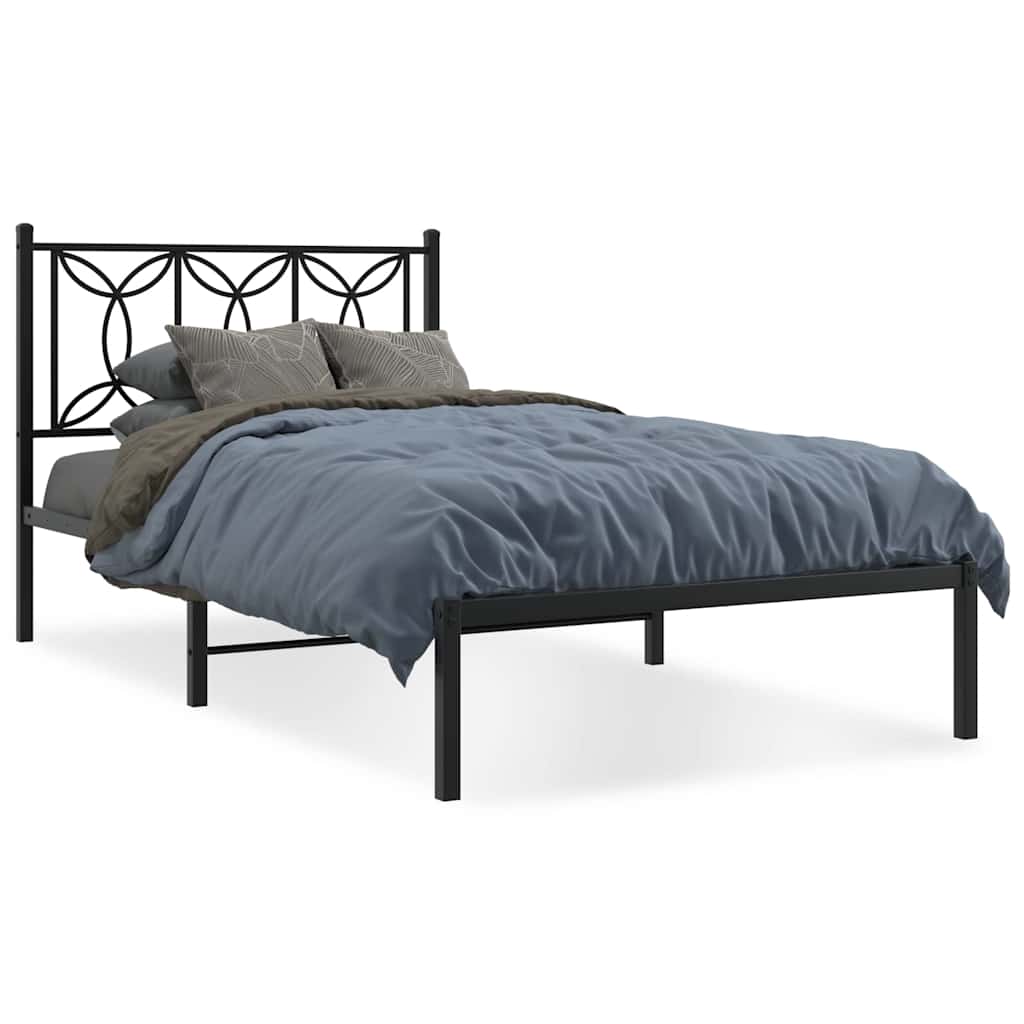 Metalni okvir za krevet s uzglavljem crni 107x203 cm