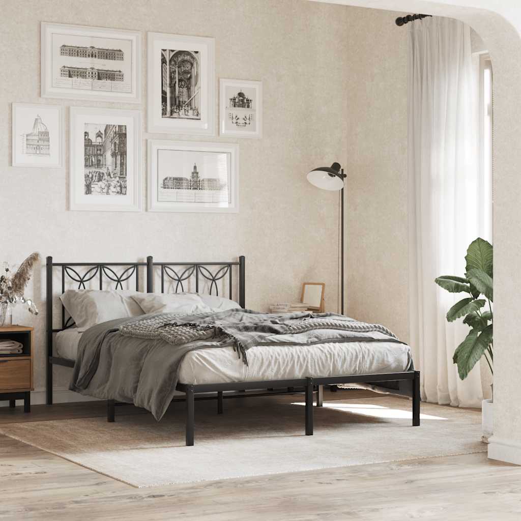 Metalni okvir za krevet s uzglavljem crni 140x190 cm
