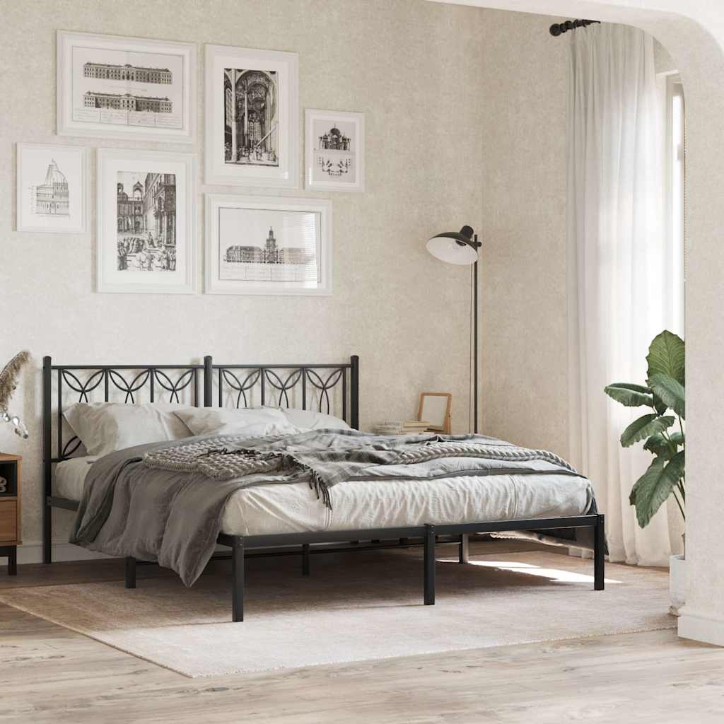 Metalni okvir za krevet s uzglavljem crni 160x200 cm