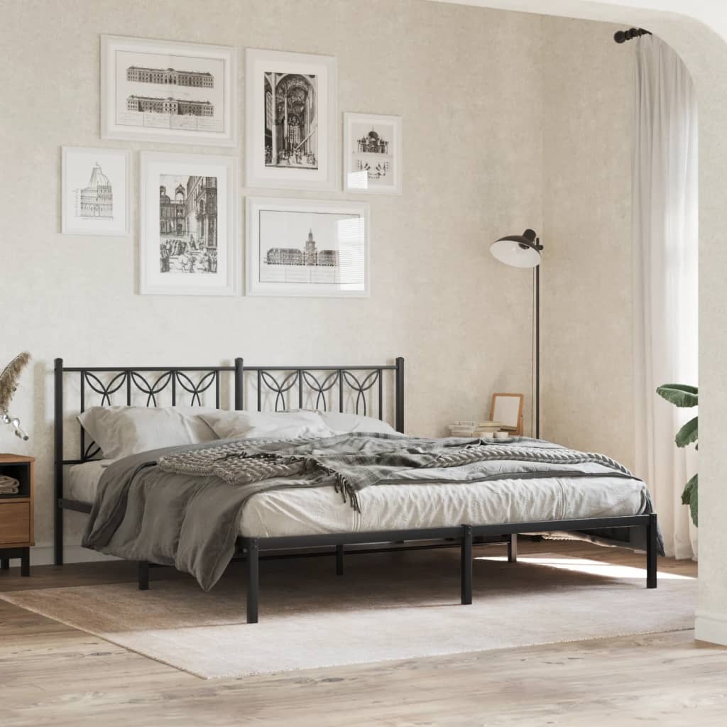 Metalni okvir za krevet s uzglavljem crni 180x200 cm