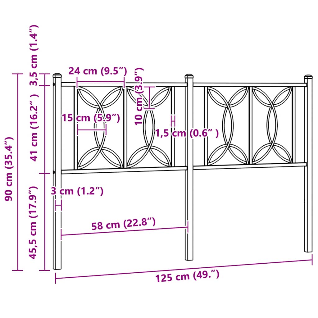 Metalno zamjensko uzglavlje crno 107 cm