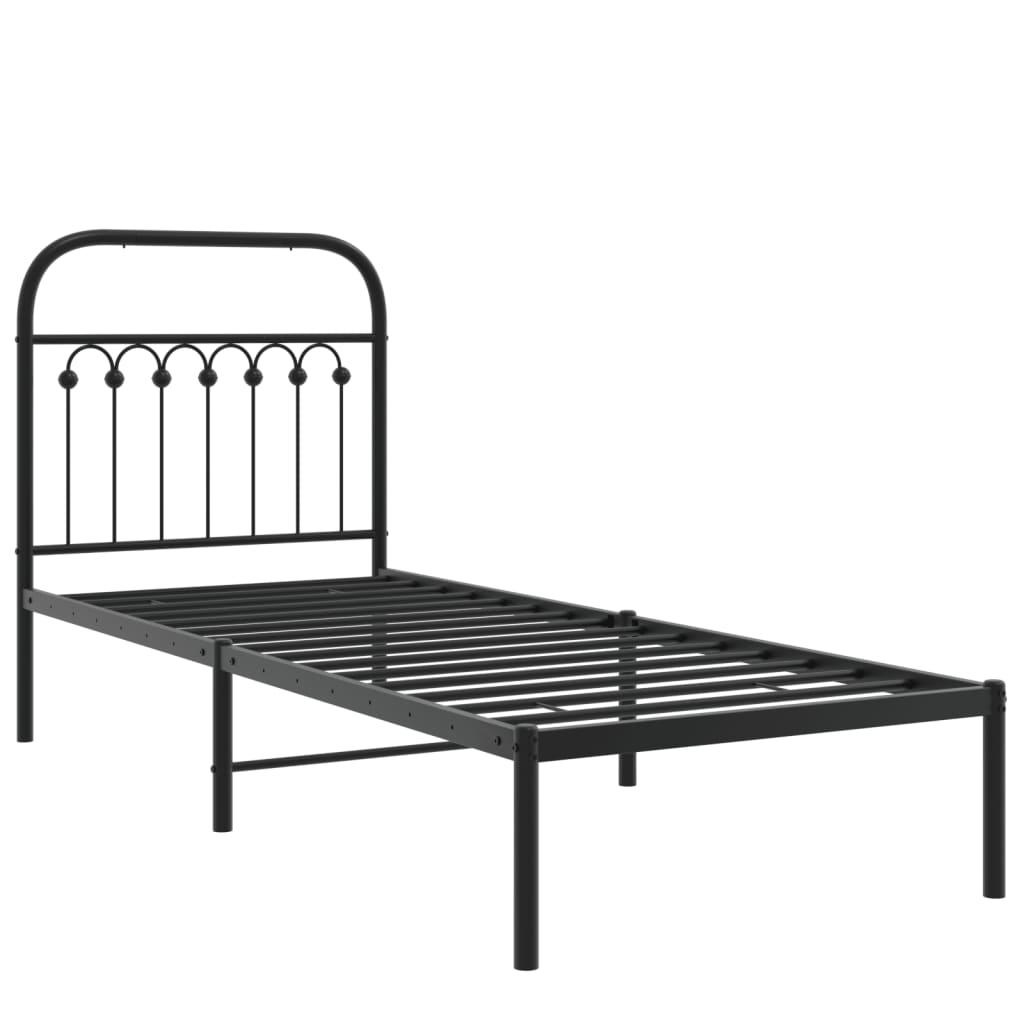 Metalni okvir za krevet s uzglavljem crni 75x190 cm
