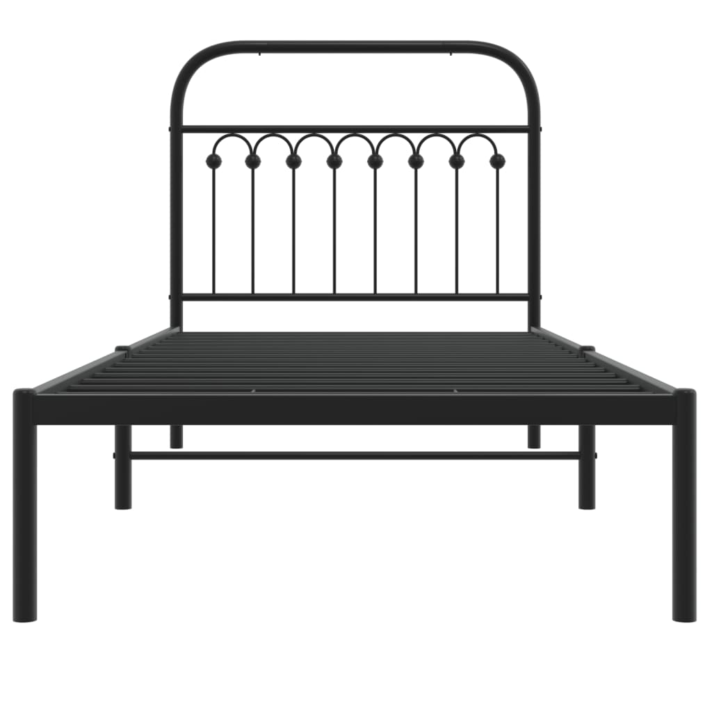 Metalni okvir za krevet s uzglavljem crni 90x200 cm