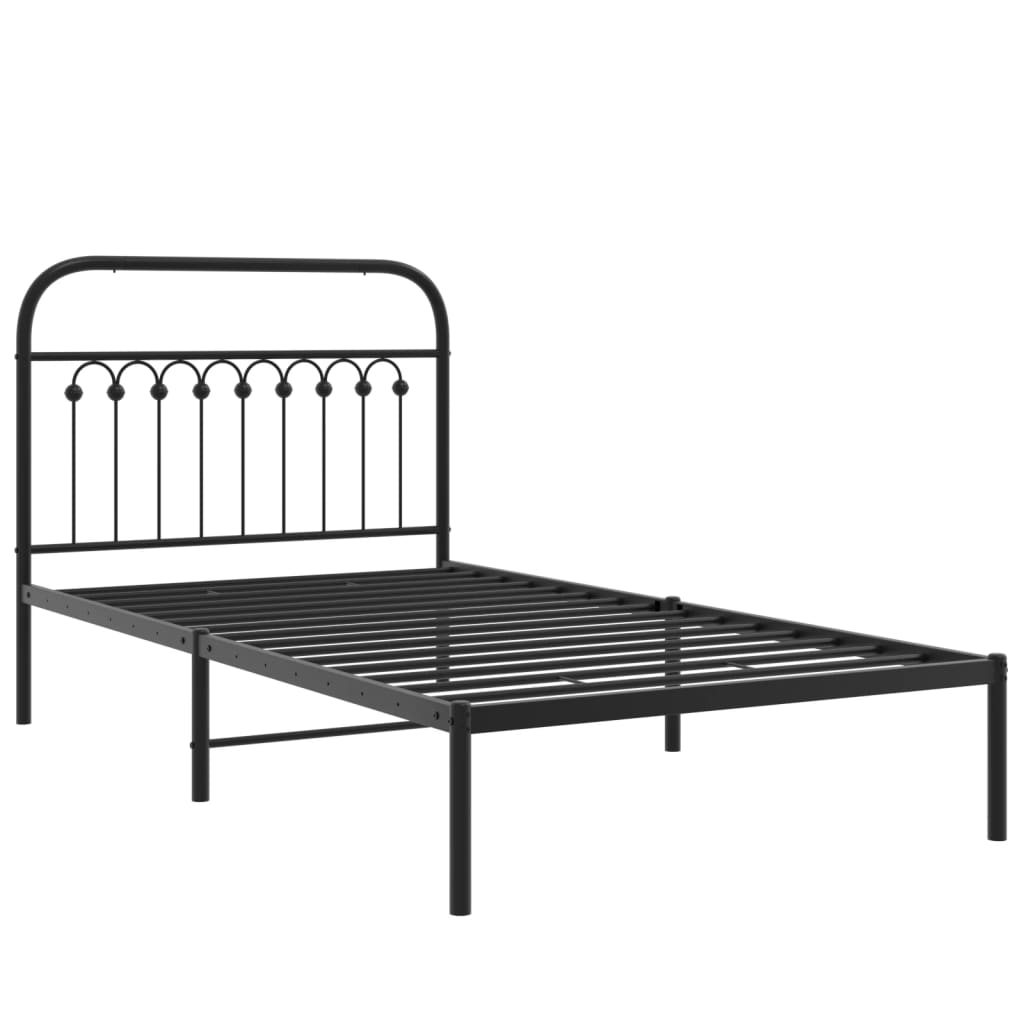 Metalni okvir za krevet s uzglavljem crni 100x190 cm